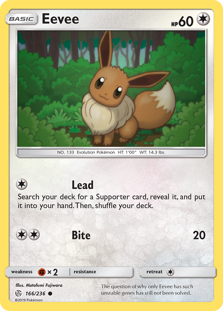 Eevee 166/236 English Pokémon card from Cosmic Eclipse (2019)