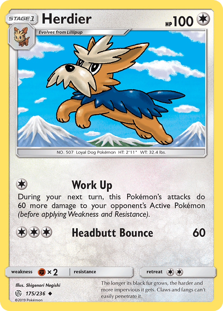 Herdier 175/236 English Pokémon card from Cosmic Eclipse (2019)