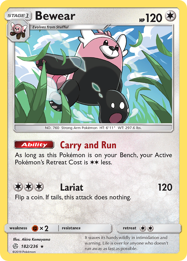 Bewear 182/236 English Pokémon card from Cosmic Eclipse (2019)