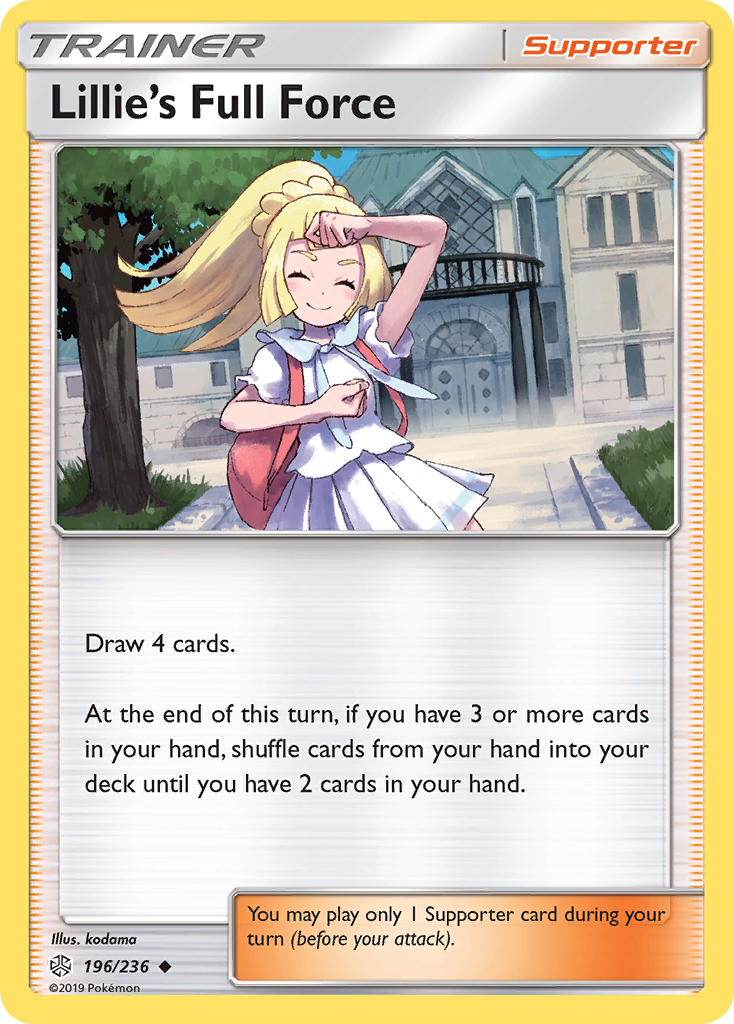 Lillie's Full Force 196/236 English Pokémon card from Cosmic Eclipse (2019)