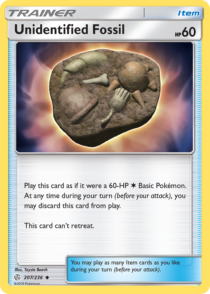 Unidentified Fossil 207/236 English Pokémon card from Cosmic Eclipse (2019)