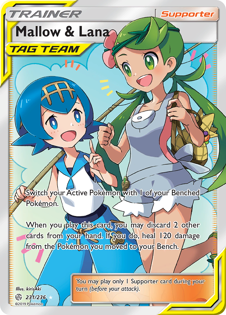 Mallow & Lana 231/236 English Pokémon card from Cosmic Eclipse (2019)