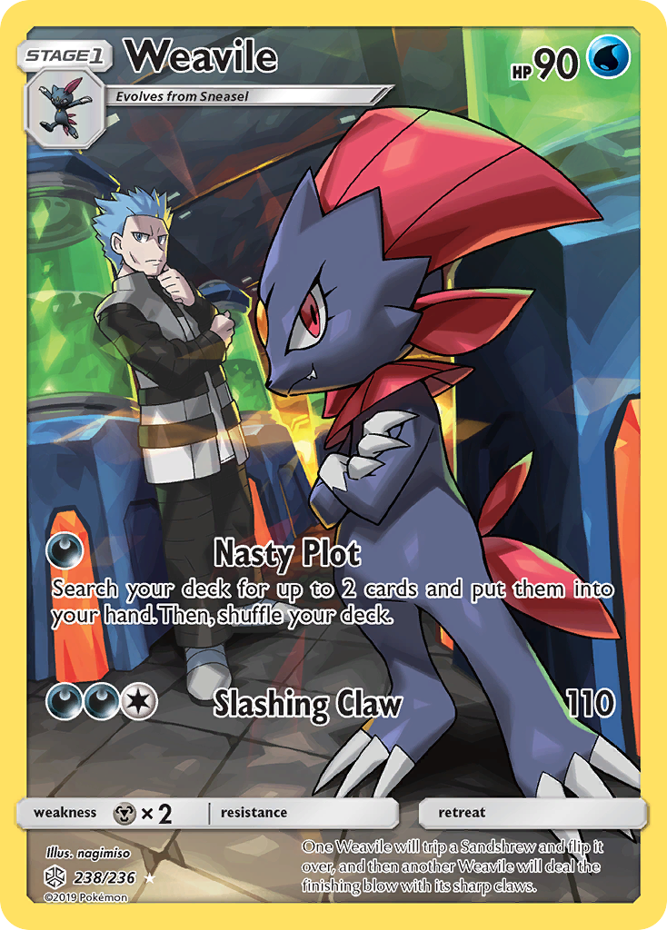 Weavile 238/236 English Pokémon card from Cosmic Eclipse (2019)
