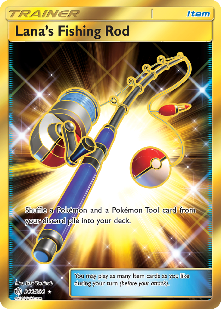 Lana's Fishing Rod 266/236 English Pokémon card from Cosmic Eclipse (2019)