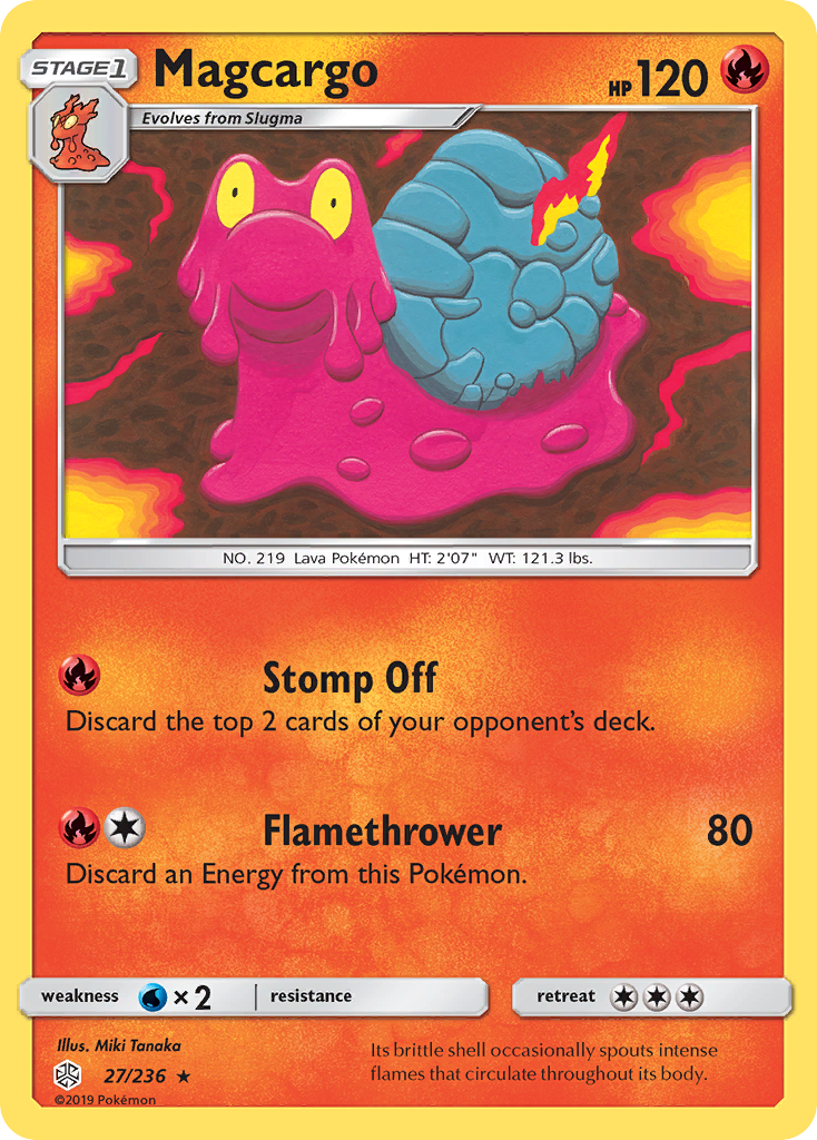 Magcargo 27/236 English Pokémon card from Cosmic Eclipse (2019)