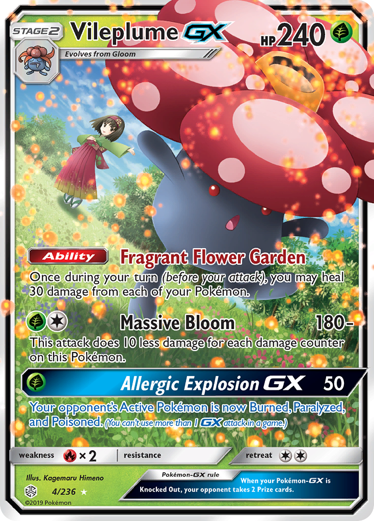 Vileplume-GX 4/236 English Pokémon card from Cosmic Eclipse (2019)