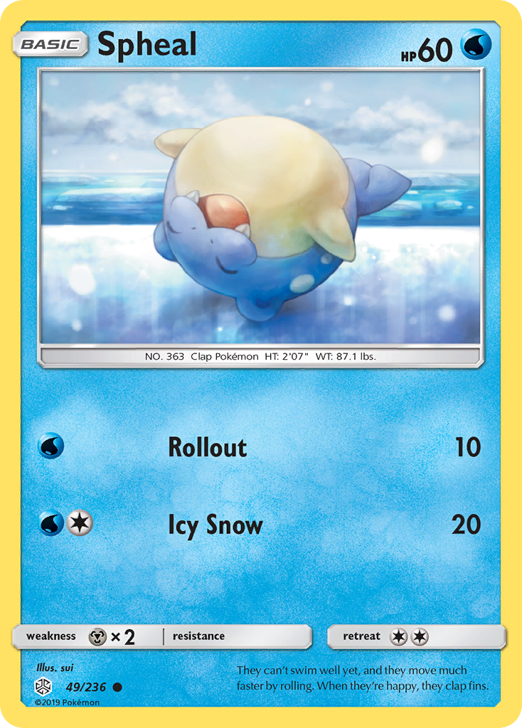Spheal 49/236 English Pokémon card from Cosmic Eclipse (2019)