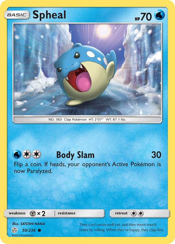 Spheal 50/236 English Pokémon card from Cosmic Eclipse (2019)