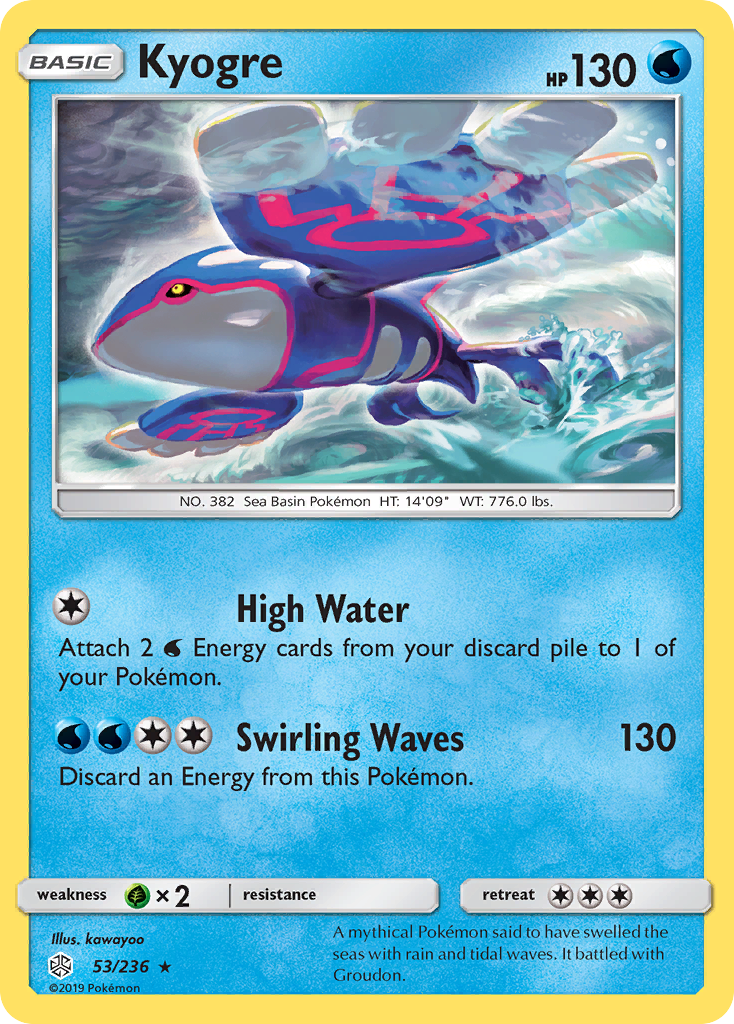 Kyogre 53/236 English Pokémon card from Cosmic Eclipse (2019)