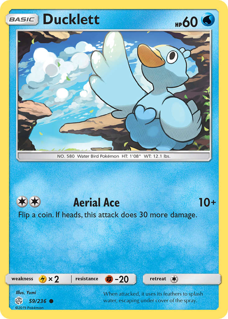 Ducklett 59/236 English Pokémon card from Cosmic Eclipse (2019)