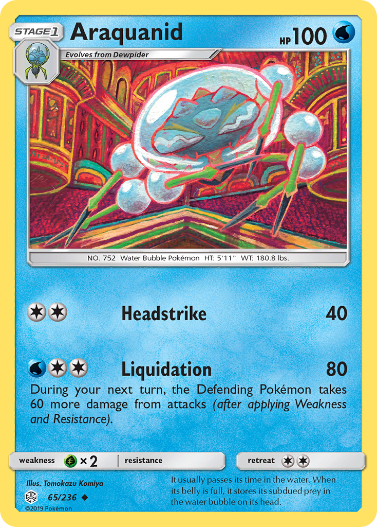 Araquanid 65/236 English Pokémon card from Cosmic Eclipse (2019)