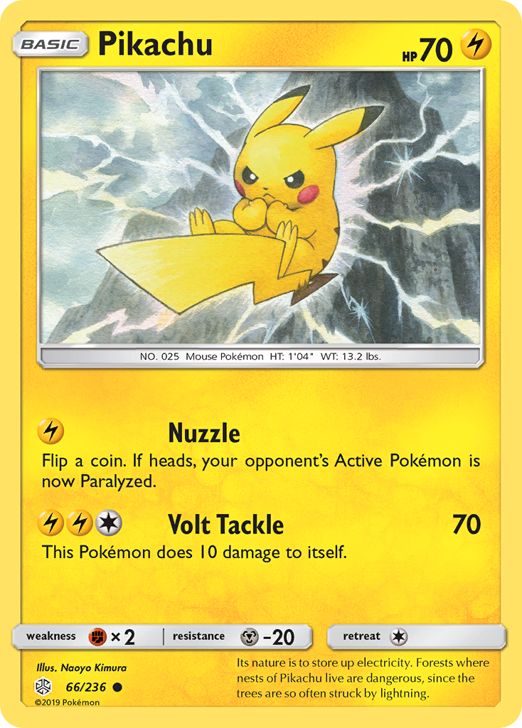 Pikachu 66/236 English Pokémon card from Cosmic Eclipse (2019)