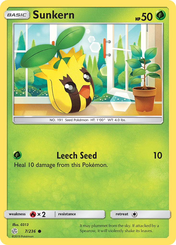 Sunkern 7/236 English Pokémon card from Cosmic Eclipse (2019)
