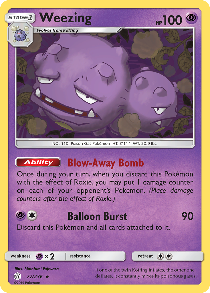 Weezing 77/236 English Pokémon card from Cosmic Eclipse (2019)