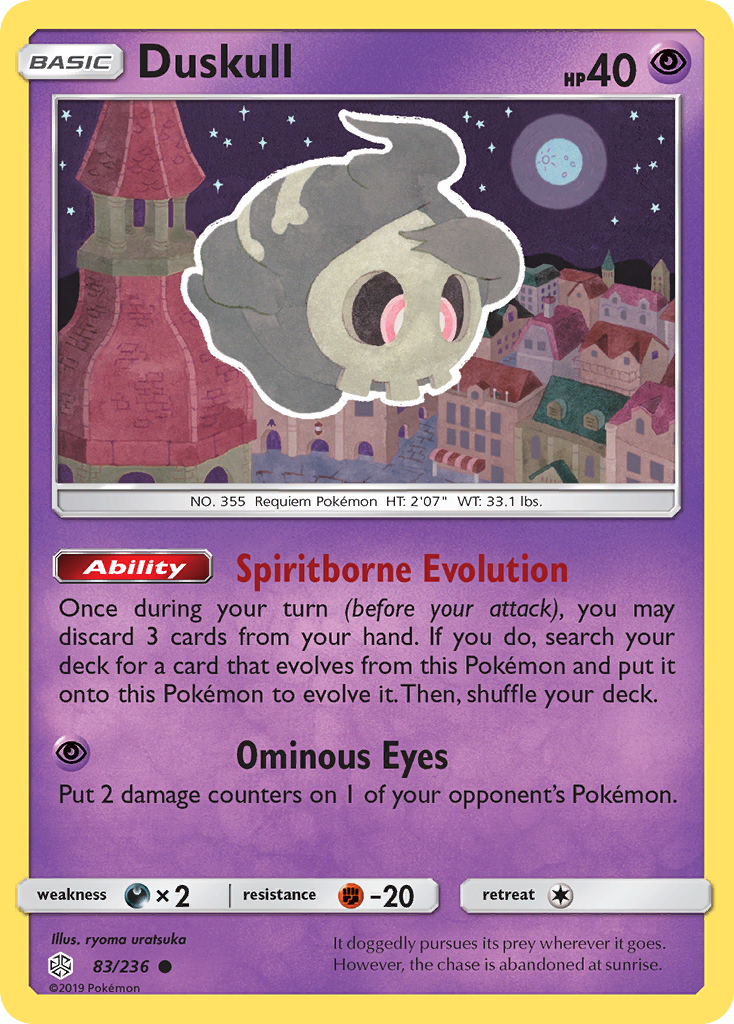 Duskull 83/236 English Pokémon card from Cosmic Eclipse (2019)