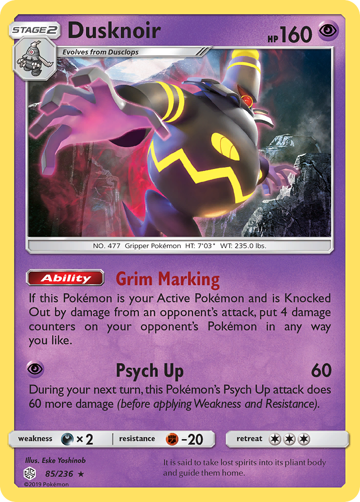 Dusknoir 85/236 English Pokémon card from Cosmic Eclipse (2019)
