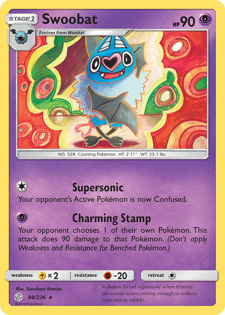 Swoobat 88/236 English Pokémon card from Cosmic Eclipse (2019)