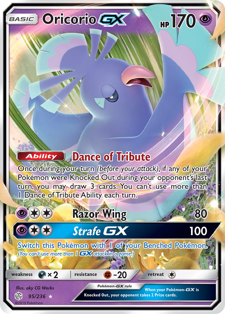 Oricorio-GX 95/236 English Pokémon card from Cosmic Eclipse (2019)