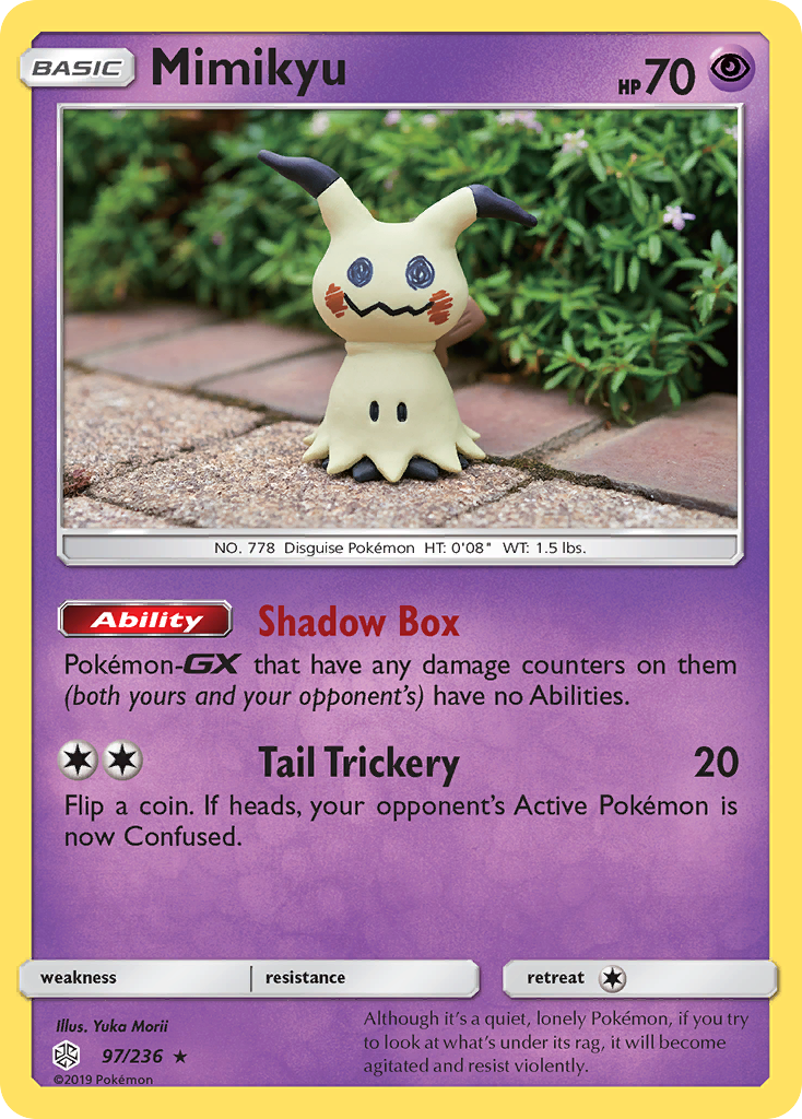 Mimikyu 97/236 English Pokémon card from Cosmic Eclipse (2019)