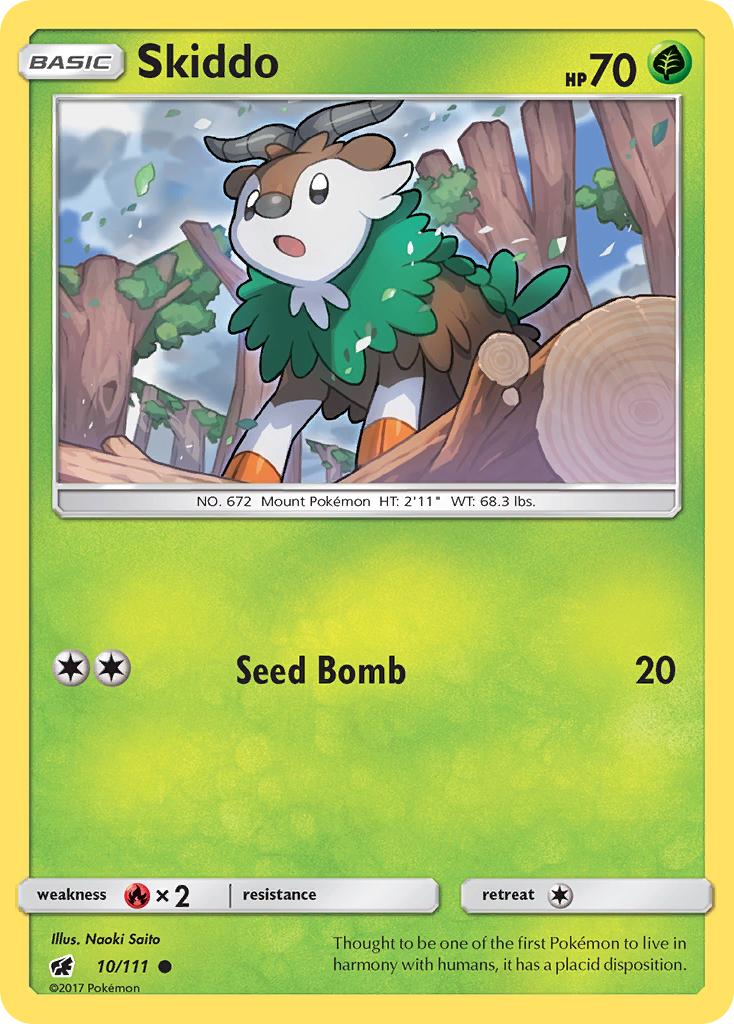 Skiddo 10/111 English Pokémon card from Crimson Invasion (2017)