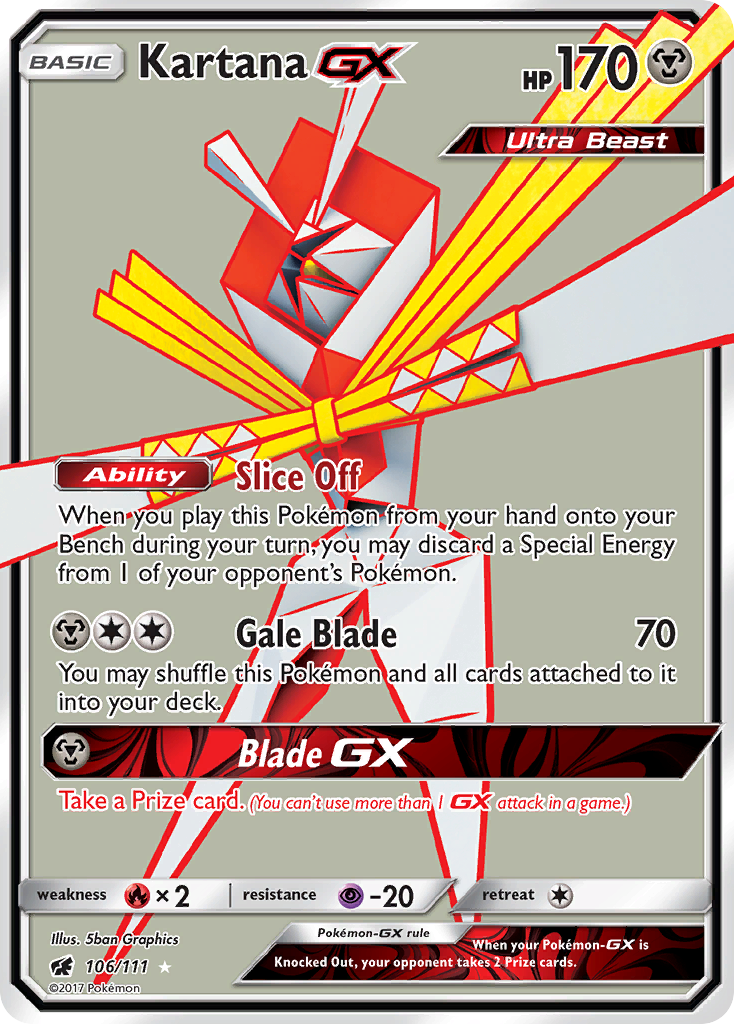 Kartana-GX 106/111 English Pokémon card from Crimson Invasion (2017)