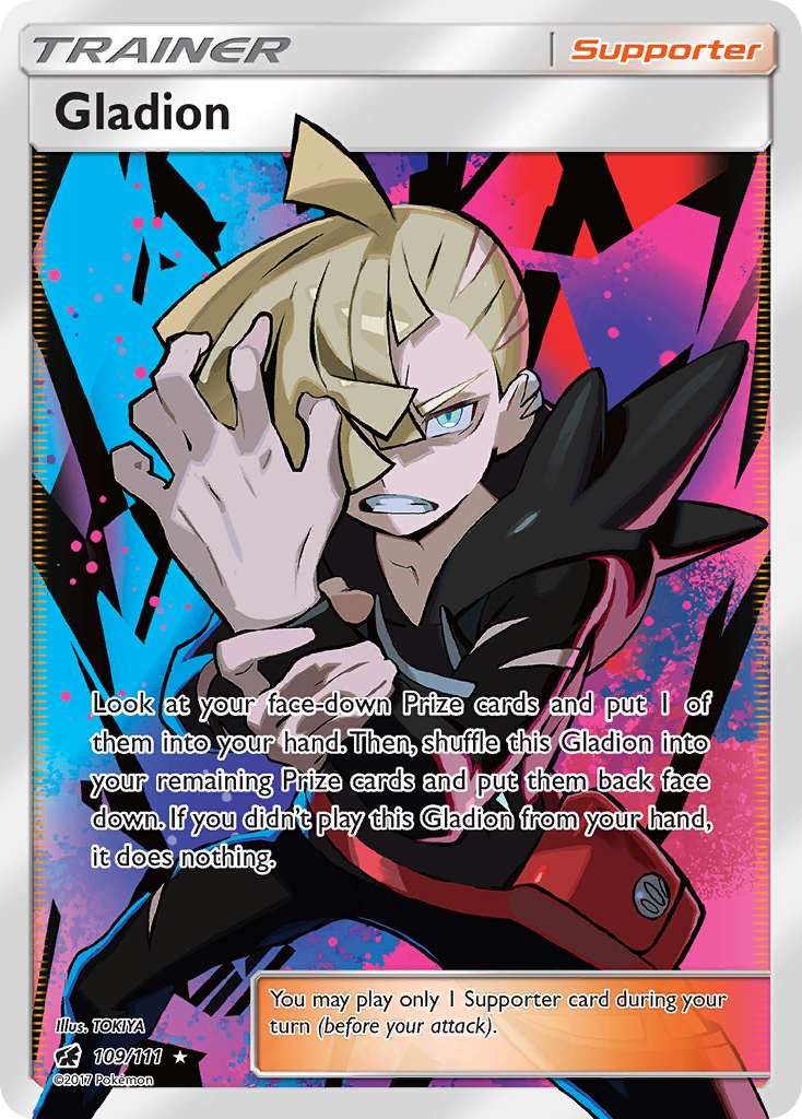 Gladion 109/111 English Pokémon card from Crimson Invasion (2017)