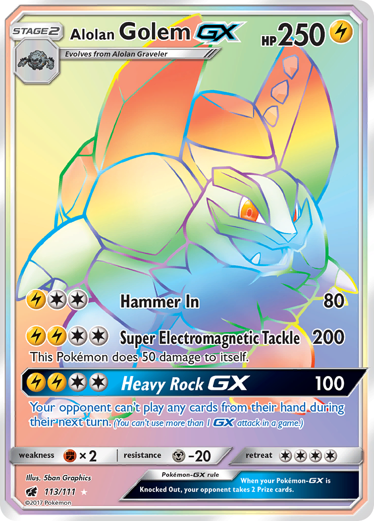 Alolan Golem-GX 113/111 English Pokémon card from Crimson Invasion (2017)