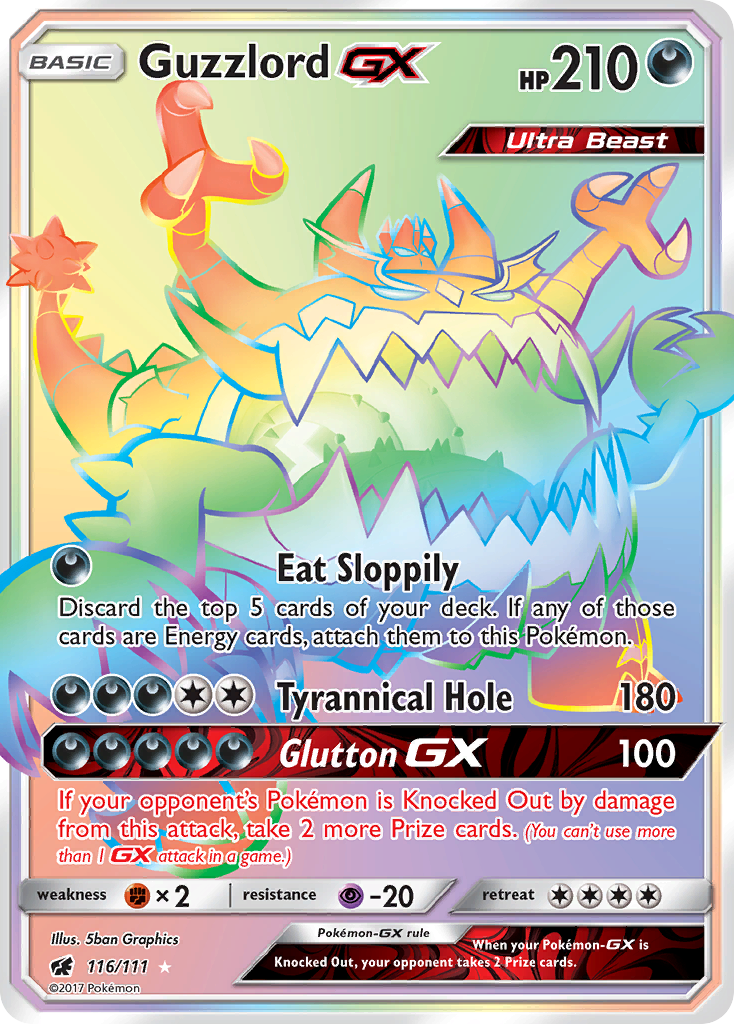 Guzzlord-GX 116/111 English Pokémon card from Crimson Invasion (2017)