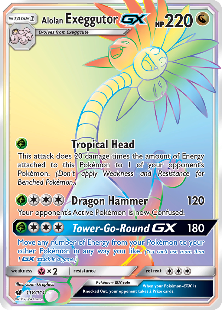 Alolan Exeggutor-GX 118/111 English Pokémon card from Crimson Invasion (2017)