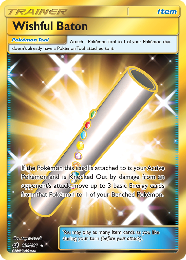 Wishful Baton 121/111 English Pokémon card from Crimson Invasion (2017)