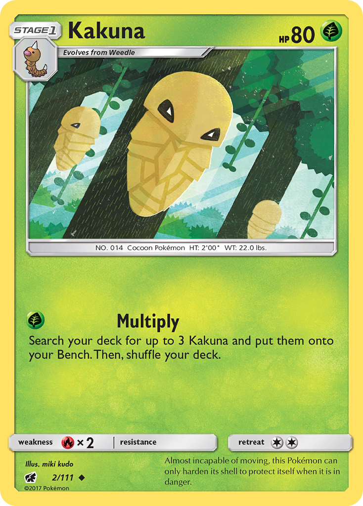 Kakuna 2/111 English Pokémon card from Crimson Invasion (2017)