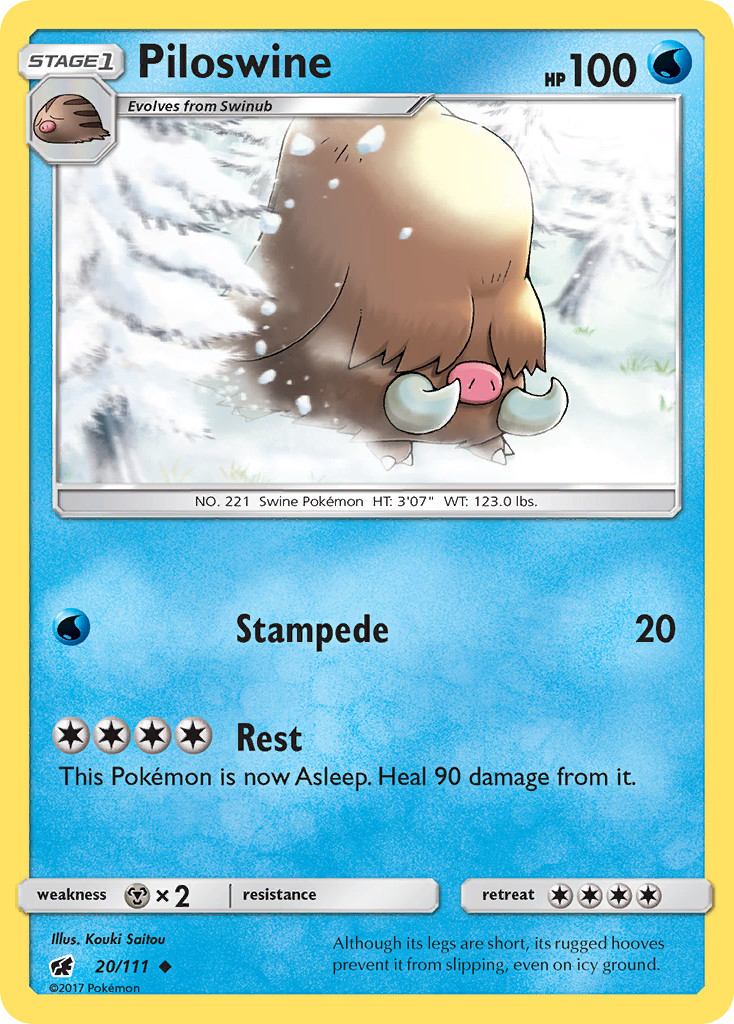 Piloswine 20/111 English Pokémon card from Crimson Invasion (2017)