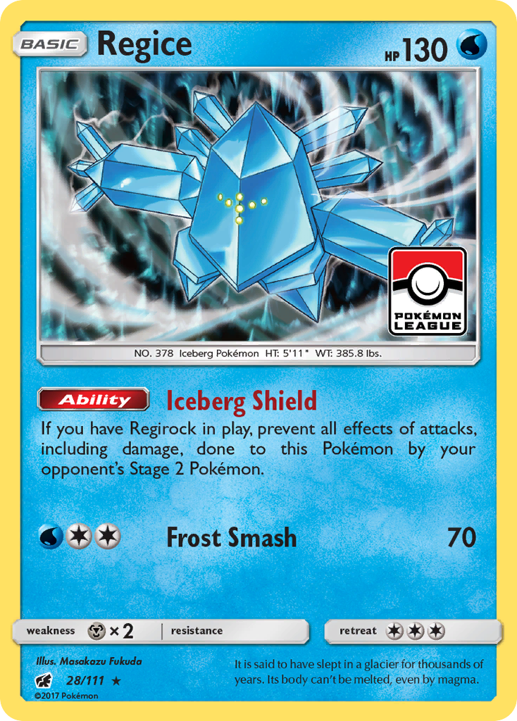 Regice 28/111 English Pokémon card from Crimson Invasion (2017)
