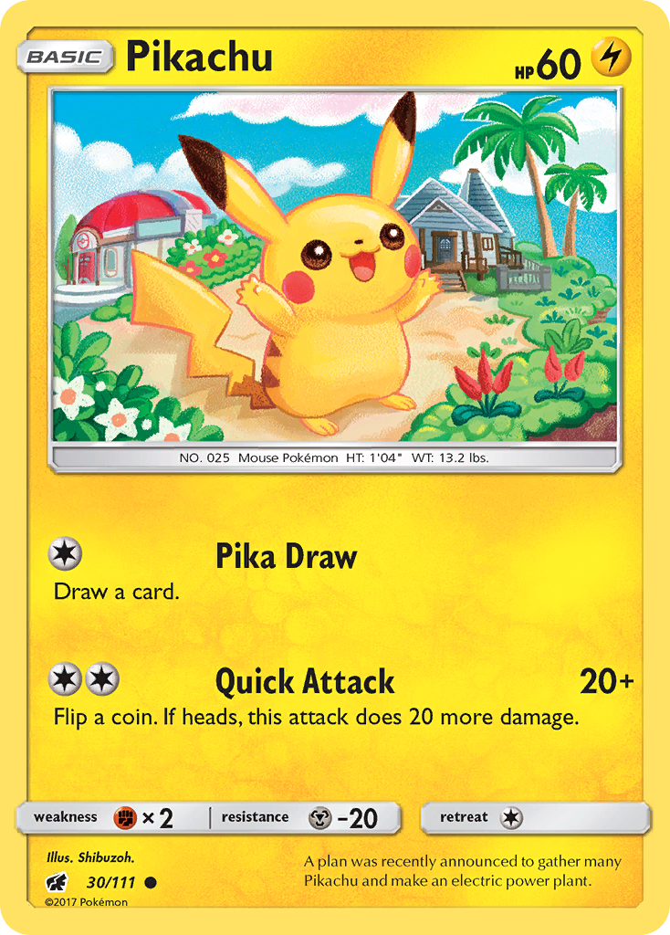 Pikachu 30/111 English Pokémon card from Crimson Invasion (2017)