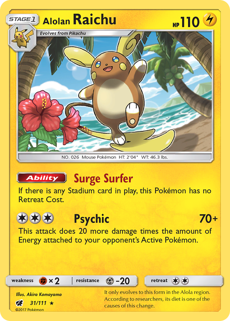 Alolan Raichu 31/111 English Pokémon card from Crimson Invasion (2017)