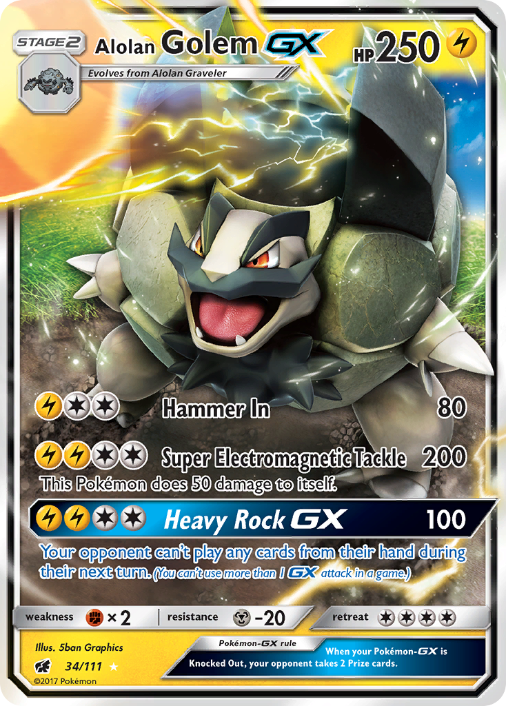 Alolan Golem-GX 34/111 English Pokémon card from Crimson Invasion (2017)