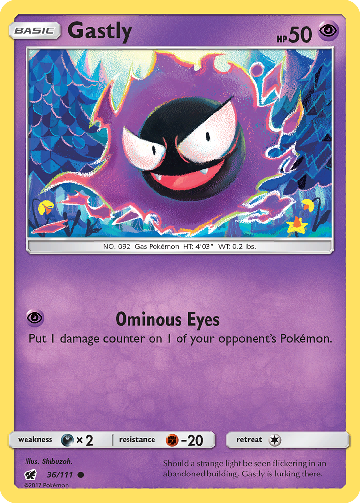 Gastly 36/111 English Pokémon card from Crimson Invasion (2017)