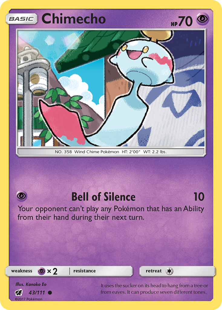 Chimecho 43/111 English Pokémon card from Crimson Invasion (2017)