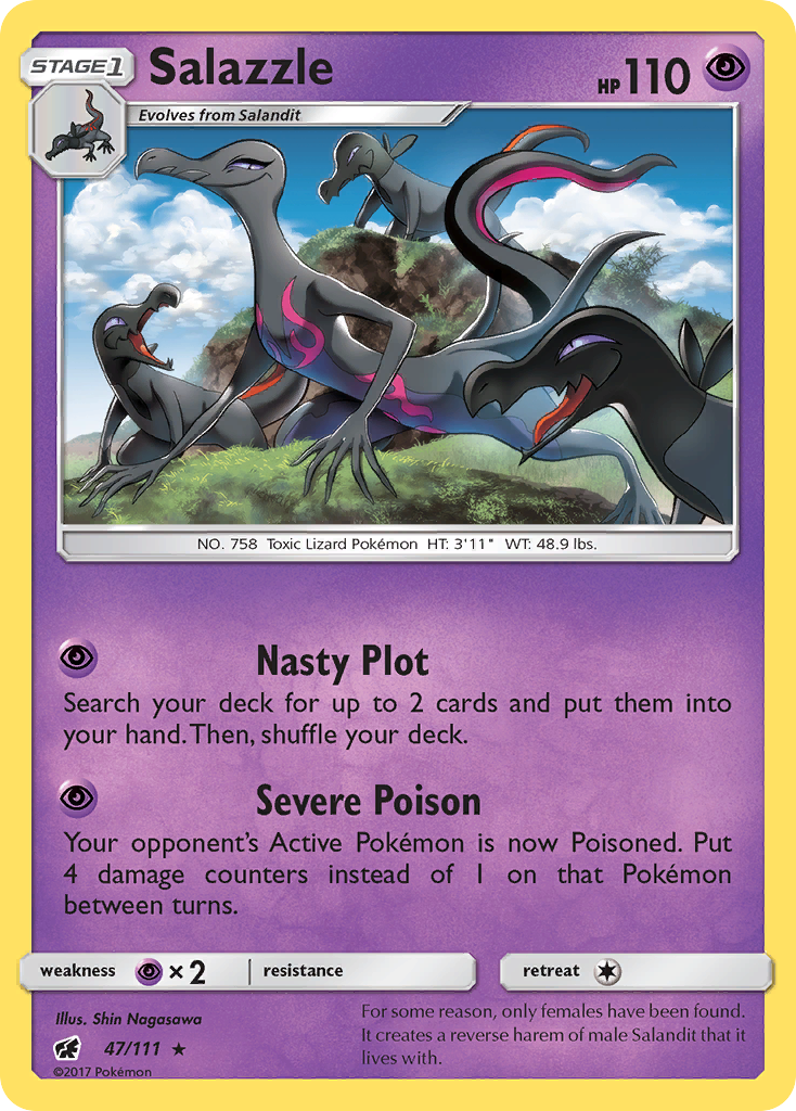 Salazzle 47/111 English Pokémon card from Crimson Invasion (2017)