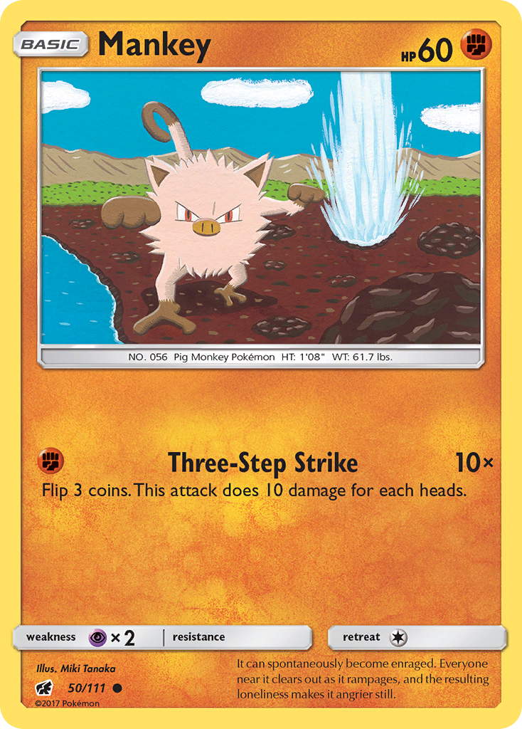 Mankey 50/111 English Pokémon card from Crimson Invasion (2017)