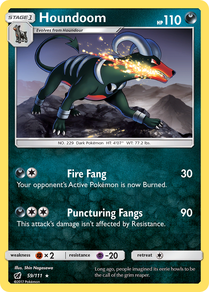 Houndoom 59/111 English Pokémon card from Crimson Invasion (2017)