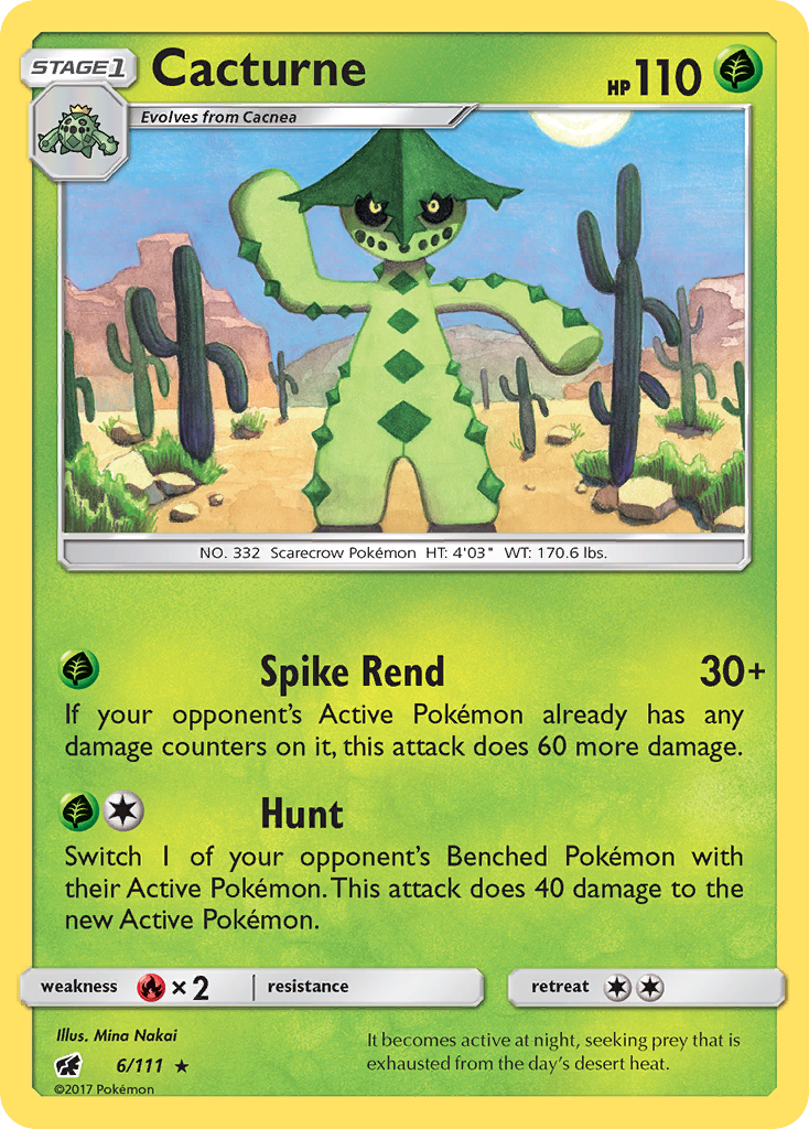Cacturne 6/111 English Pokémon card from Crimson Invasion (2017)