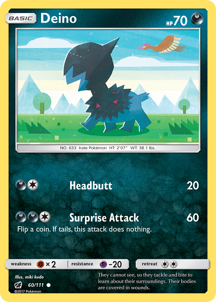 Deino 60/111 English Pokémon card from Crimson Invasion (2017)