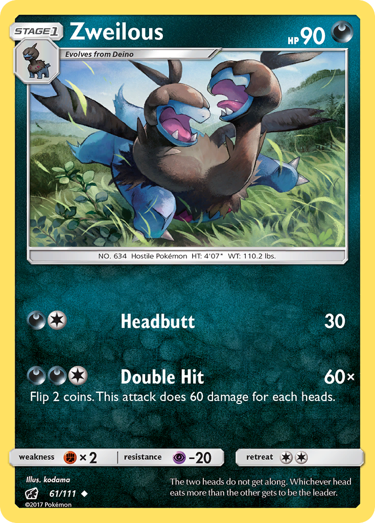 Zweilous 61/111 English Pokémon card from Crimson Invasion (2017)