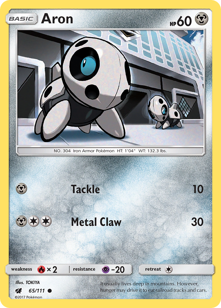 Aron 65/111 English Pokémon card from Crimson Invasion (2017)