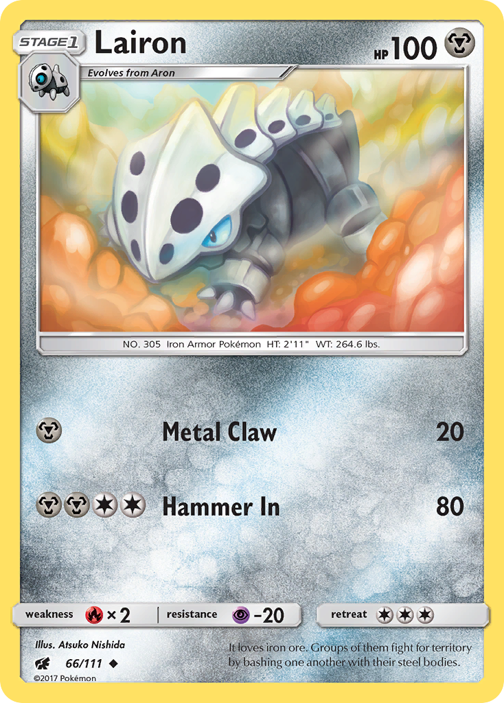 Lairon 66/111 English Pokémon card from Crimson Invasion (2017)
