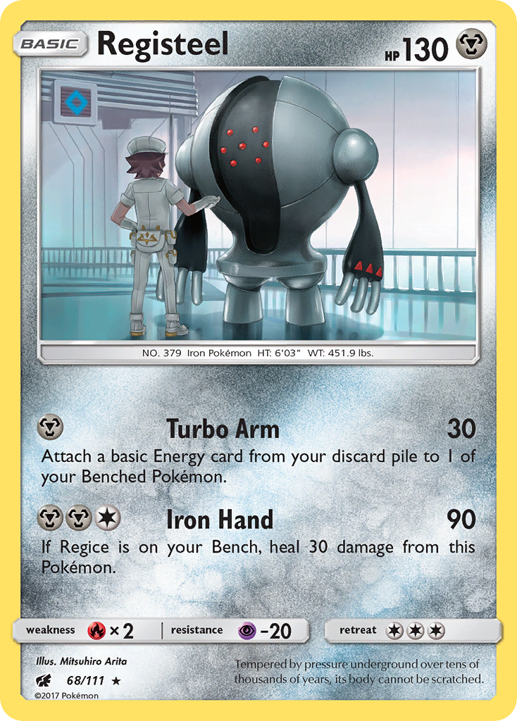 Registeel 68/111 English Pokémon card from Crimson Invasion (2017)