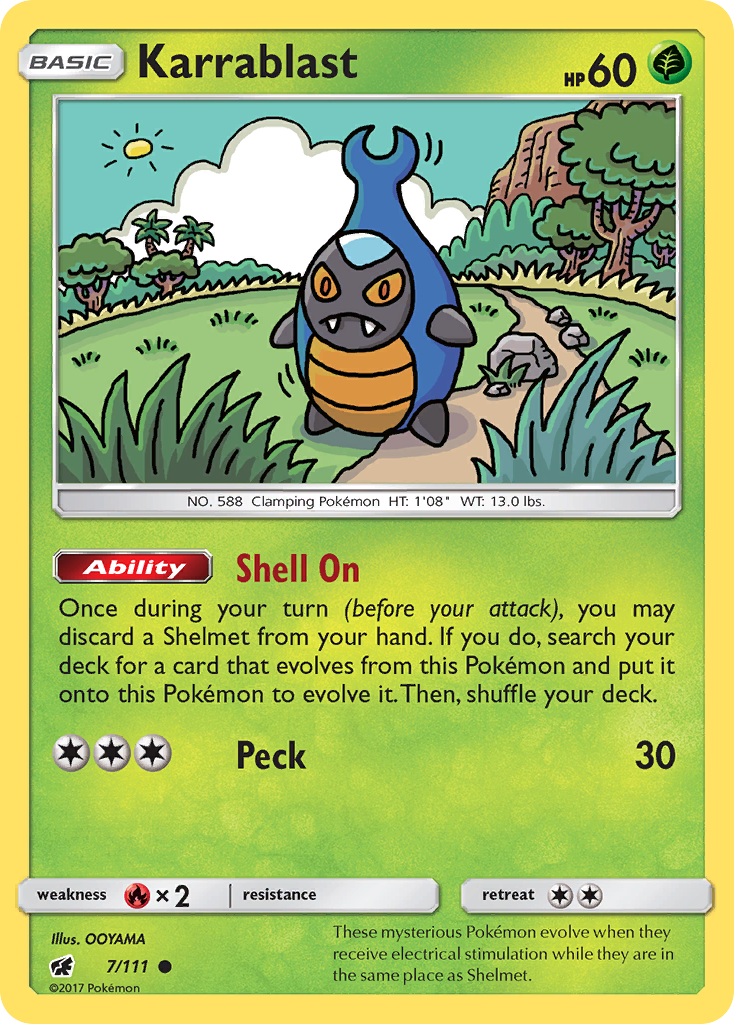 Karrablast 7/111 English Pokémon card from Crimson Invasion (2017)