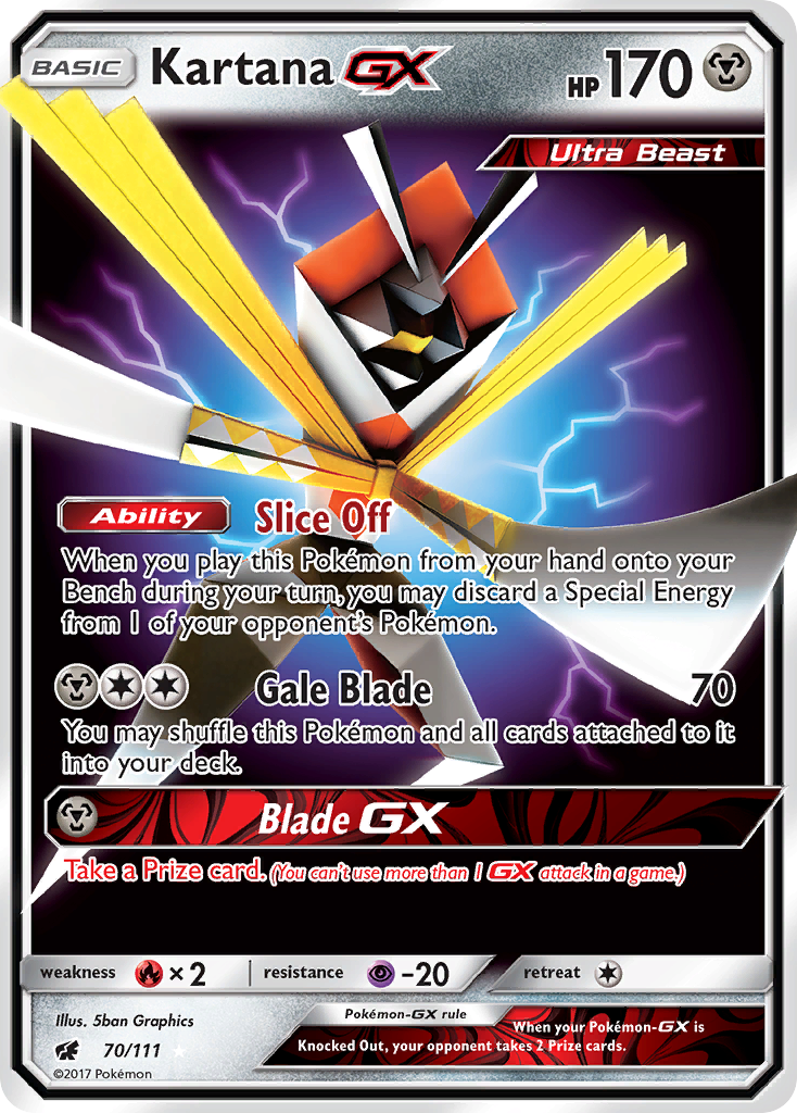 Kartana-GX 70/111 English Pokémon card from Crimson Invasion (2017)