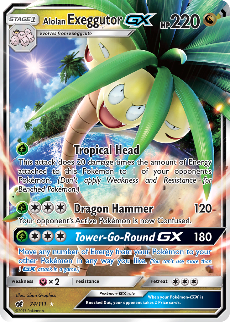 Alolan Exeggutor-GX 74/111 English Pokémon card from Crimson Invasion (2017)